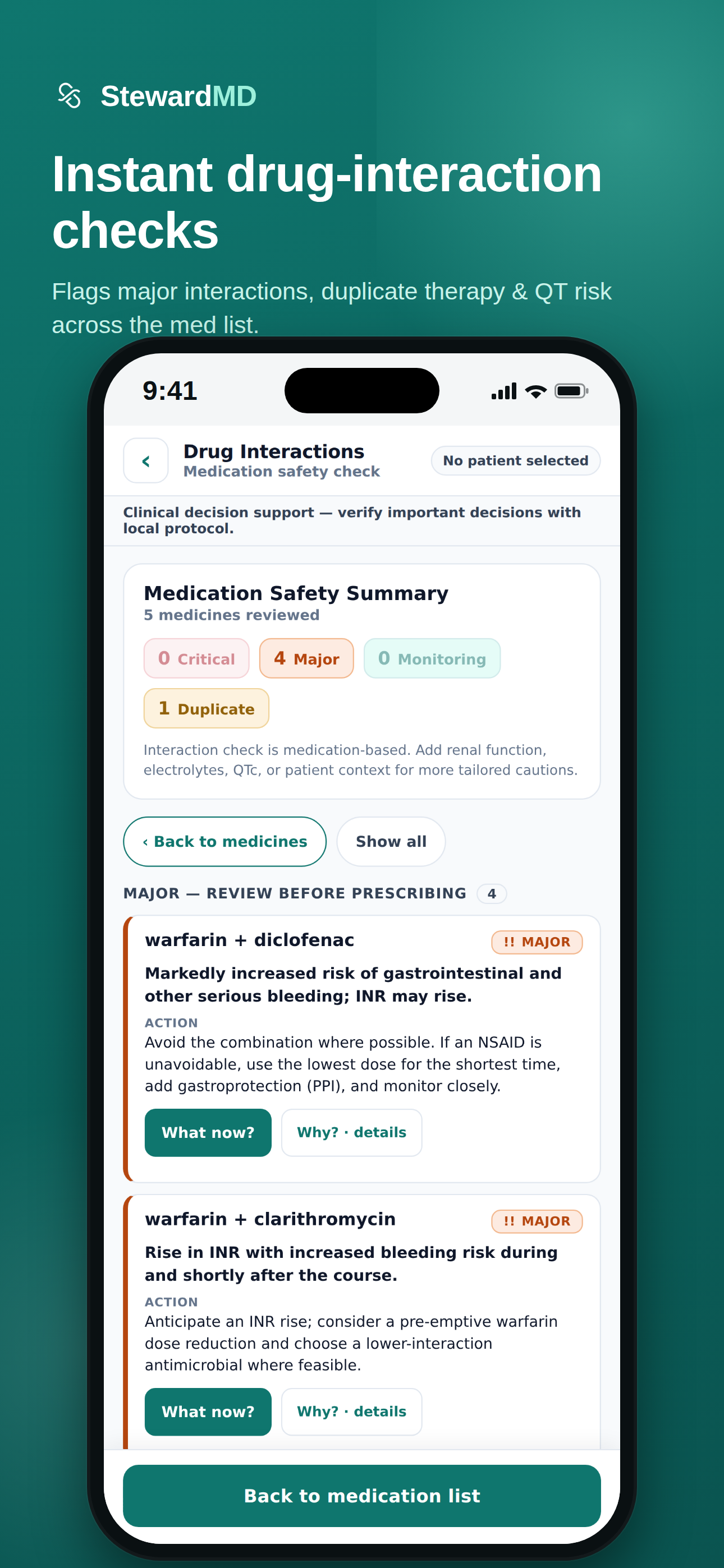 StewardMD drug interactions